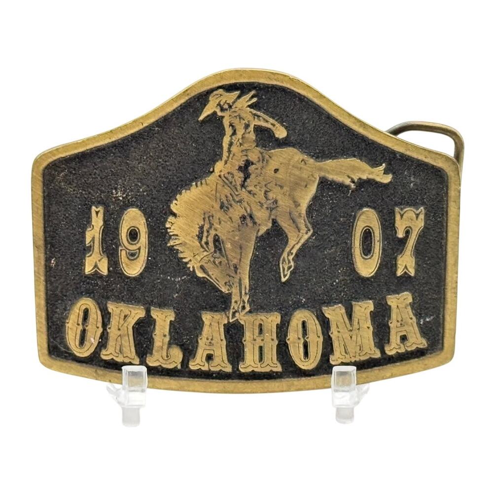 Vintage Aldora Oklahoma 1907 Cowboy State Commemorative Western Belt Buckle